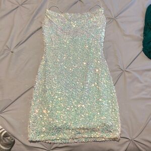 Shimmering Aqua Sequin Mini Dress